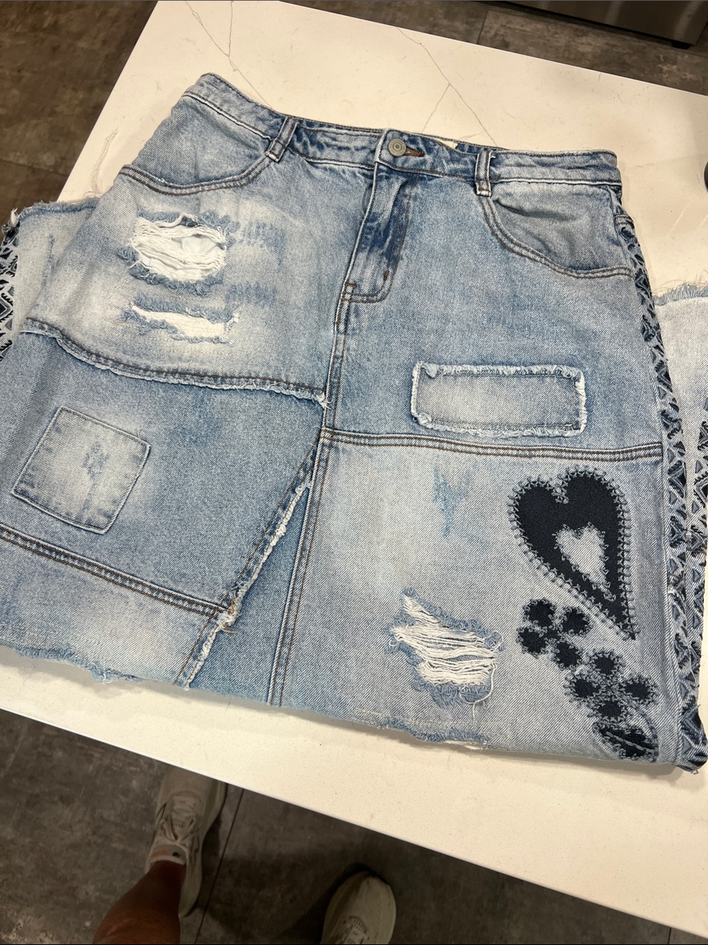 We The Free Distressed Patchwork Denim Maxi Skirt - Light Wash - Picture 3 of 7